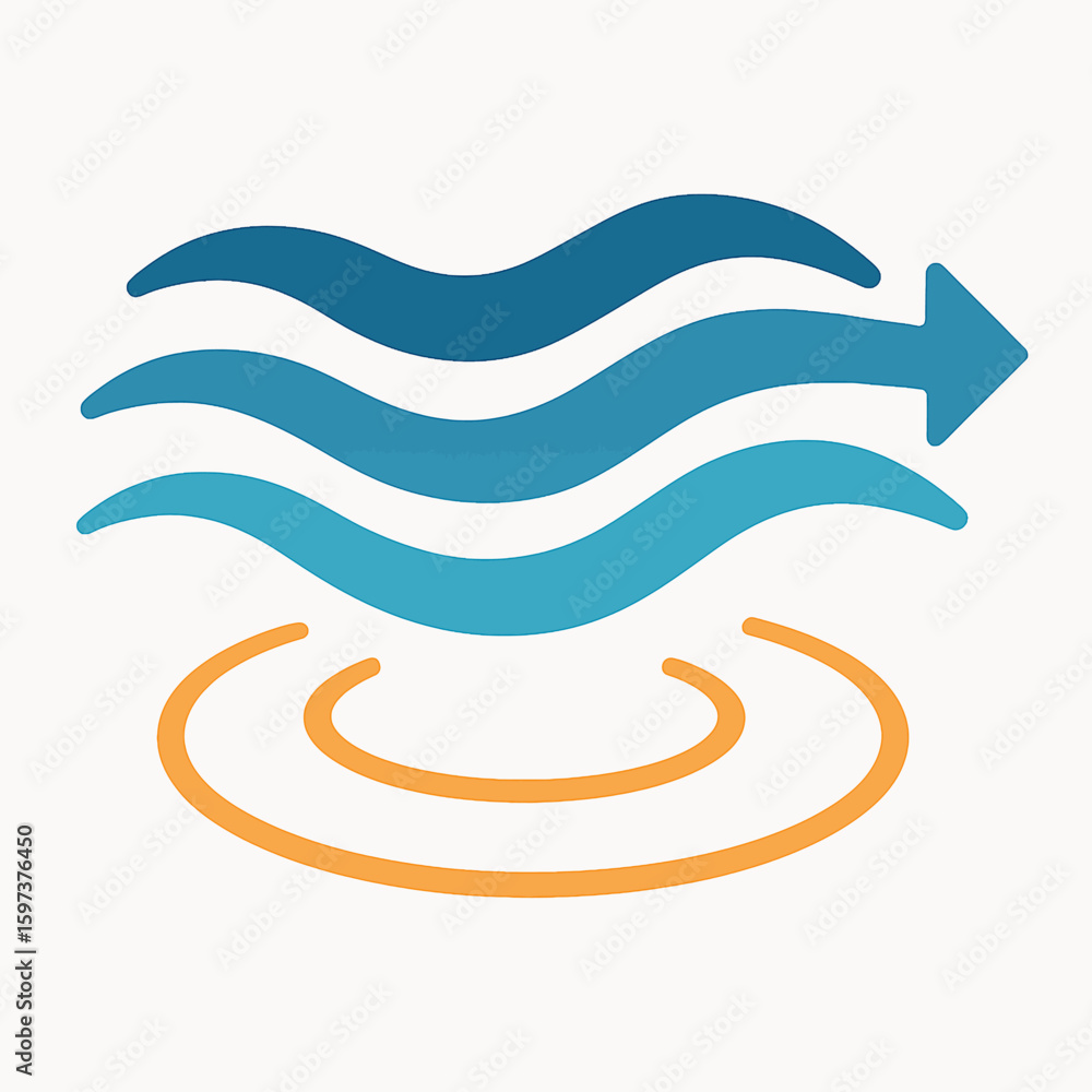 Poster abstract wave symbol with directional arrow and circular motion lines