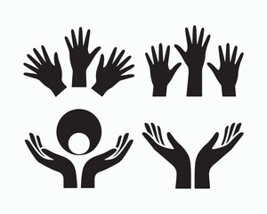 Obraz premium Hand silhouette illustration, various hand gestures, perfect hand vector for sign language, communication visuals. Isolated on white background.