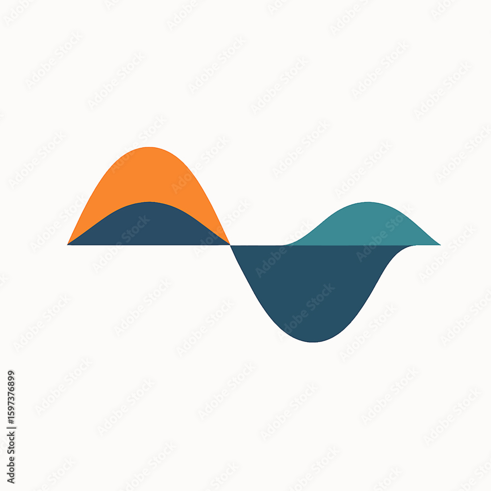 Poster abstract wave forms with orange and teal colors creating a modern graphic representation of data or 