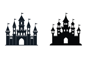 Medieval Castle Silhouette – Fortress with Towers and Gate Vector