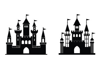 Medieval Castle Silhouette – Fortress with Towers and Gate Vector