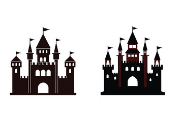 Medieval Castle Silhouette – Fortress with Towers and Gate Vector