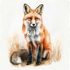 Fototapeta premium A fox illustration watercolor realistic.
