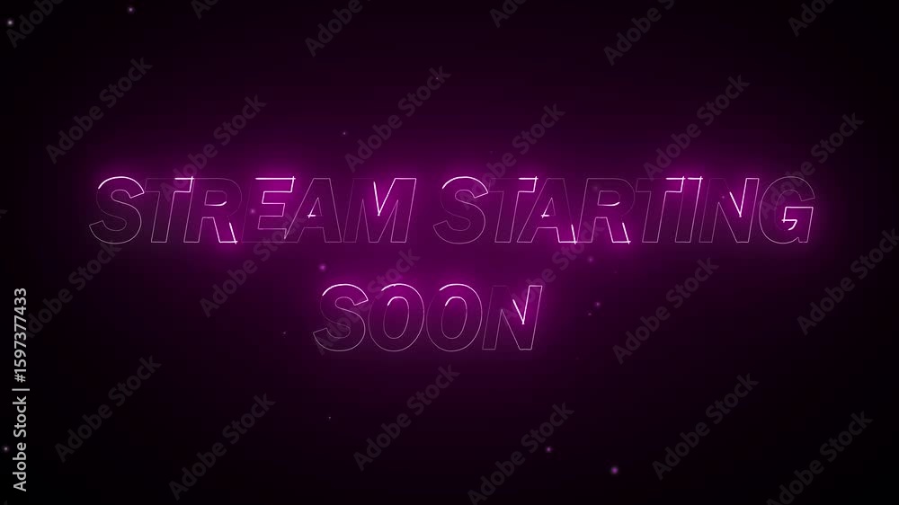 Aufkleber futuristic neon text animation in purple glow perfect for streaming soon broadcast openers. digital 