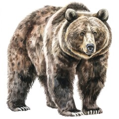 Fototapeta premium An isolated Grizzly bear illustration watercolor realistic.