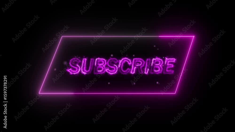 Aufkleber animated neon subscribe button with purple energy sparks and glowing text for social media. motion b
