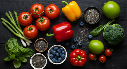 Vibrant assortment of fresh vegetables and fruits promoting healthy eating
