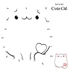 Connect The Dots and Draw Cute Cat. Dot to dot puzzle - cartoon little kitty. Educational Game for Kids. Drawing for Preschool children. Vector Illustration EPS8