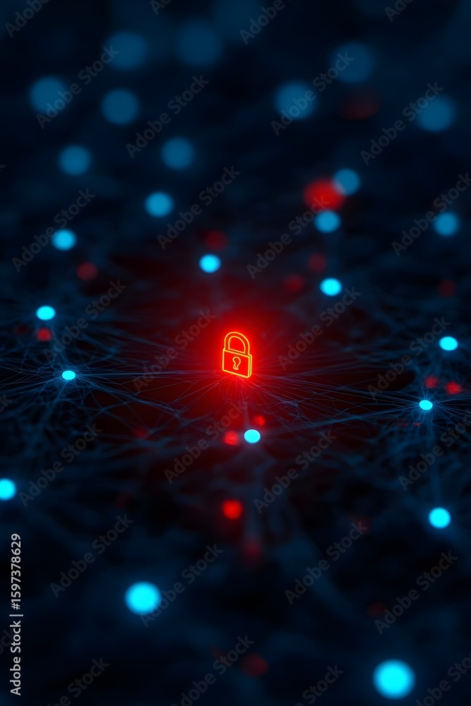 Poster digital network with cybersecurity threat containment metaphor