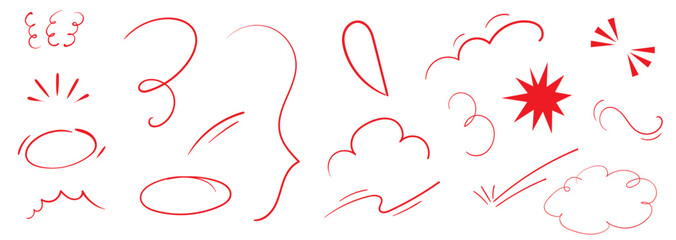Set cartoon vector icon line elements to line speed. Hand-drawn sketch action effect.