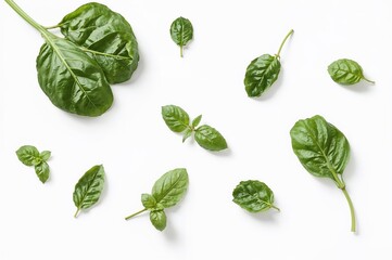 Obraz premium Pure and natural basil leaves top-down photo ideal for fresh produce websites, garden blogs and cookbooks.