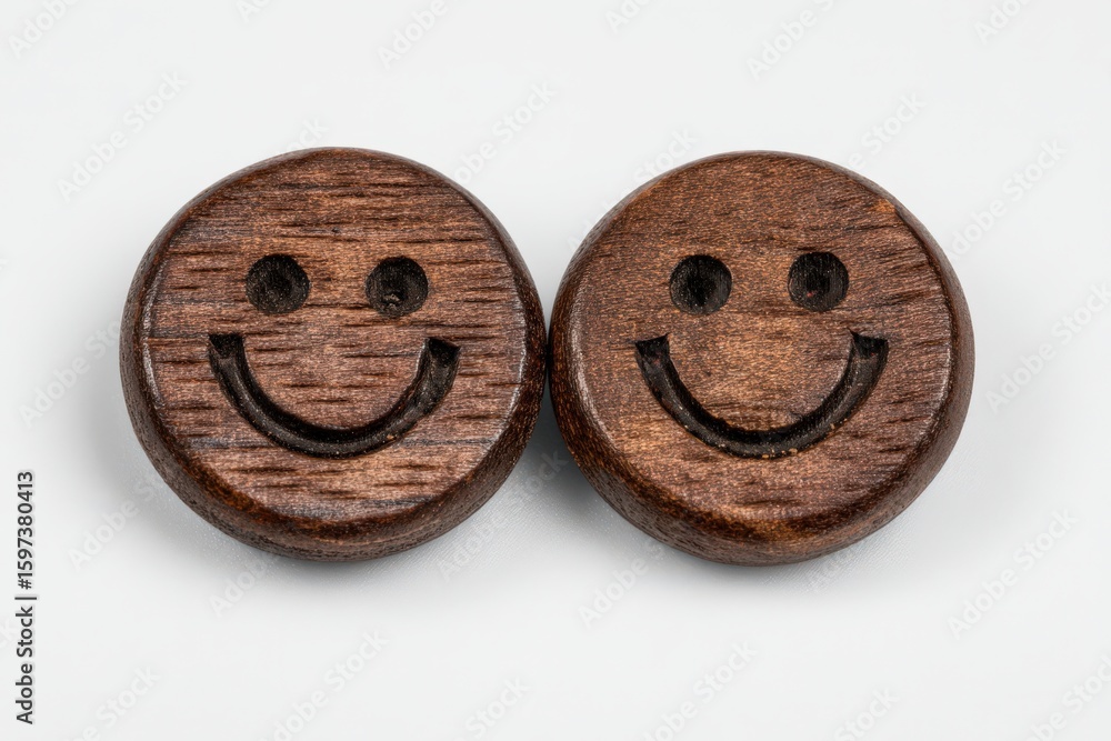 Poster captivating wooden smiley face buttons creating a sense of joy and connection alongside unique craft