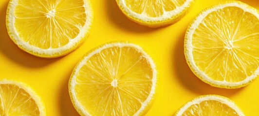 Fototapeta premium The Bright Lemon Slices Against a Cheerful Yellow Background