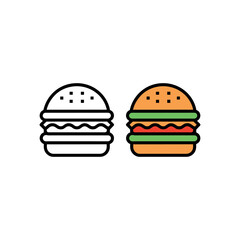 Burger vector icon showing delicious fast food meal with lettuce and cheese