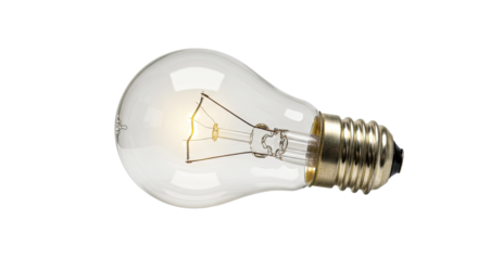 Illuminated Incandescent Light Bulb on White.