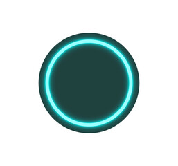 Glowing neon blue circular button with inner ring light effect on black background for tech UI and game HUD design