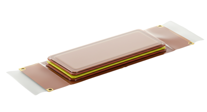Layered Rectangular Electronic Component on Flexible Circuit Board.