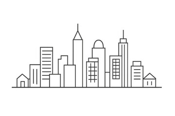 Fototapeta premium Minimalist urban skyline drawing featuring interconnected skyscrapers and residential buildings with single continuous line design