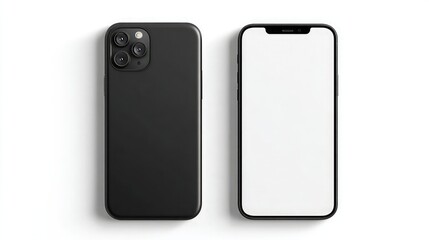 Modern black smartphone displaying blank screen and back view