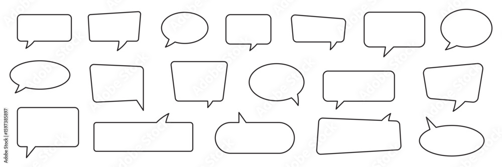 Poster linear style chat speech bubble and thought bubble collection. blank line speech bubble.