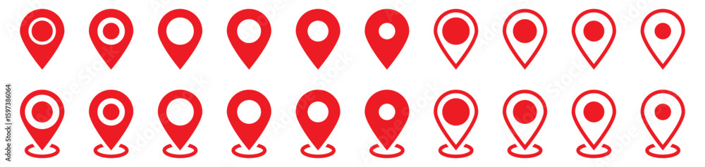 Poster red map pin marker. simple location icons set.