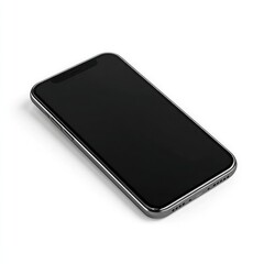 Sleek black smartphone with blank screen on white background