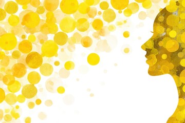 Watercolor silhouette of a thoughtful woman surrounded by vibrant yellow circles expressing creativity and joy illustrating the power of imagination and positivity in artistic exploration