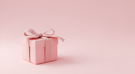 Obraz premium Elegant pink gift box with satin ribbon on soft pink background, celebration concept