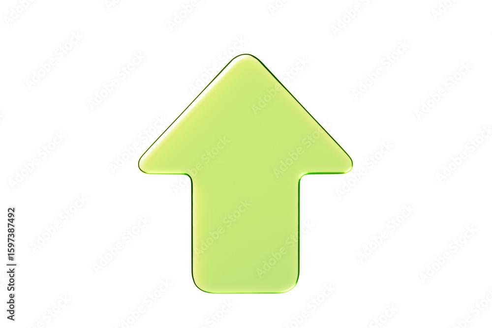 Fototapete glossy green upward arrow icon isolated on white background, clean cutout design element for modern 