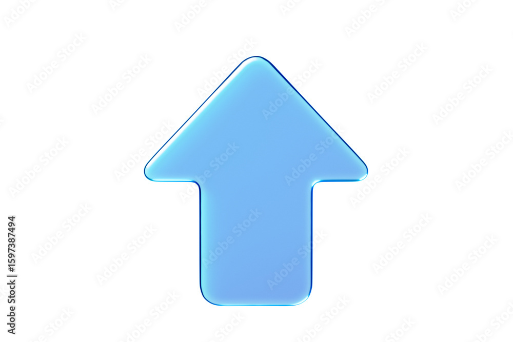 Fototapete glossy blue upward arrow icon isolated on white background, clean cutout element for creative design