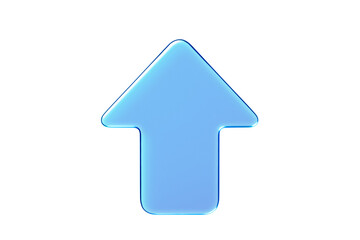 Glossy blue upward arrow icon isolated on white background, clean cutout element for creative design, symbolizing growth and progression. 3D Rendering