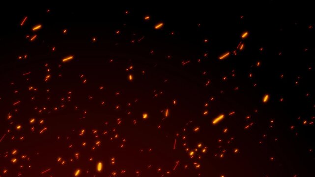 Flames fire sparks flying movement effect on dark backgrounds rendering