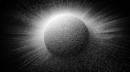 Abstract depiction of a sphere with radiating particles.