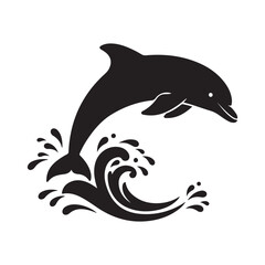 Obraz premium Black Silhouette of a Dolphin Leaping with Water Splash