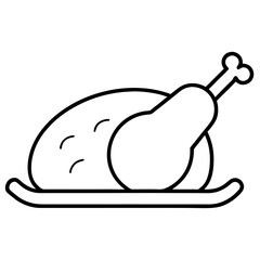 Cooked chicken line icon an white background