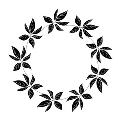 Vector Wreath of Black Abstract Leaves On White