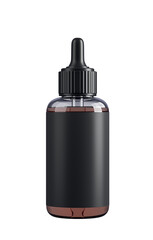 Black dropper bottle with blank label isolated on white background, clean layout, product branding concept, 3D Rendering