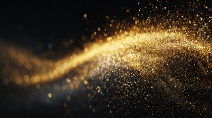 Fototapeta premium Golden particles swirling across a dark background.