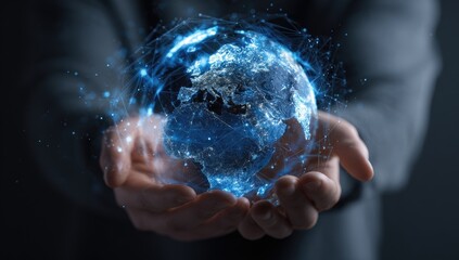 Holographic Earth held in hands