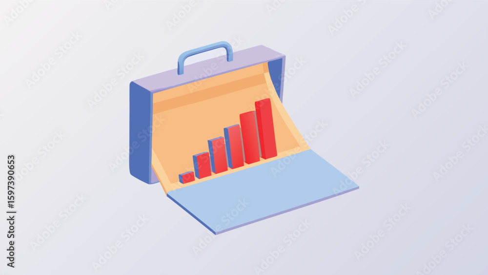 Aufkleber isometric briefcase with red bar graph showing increasing growth and financial success inside it