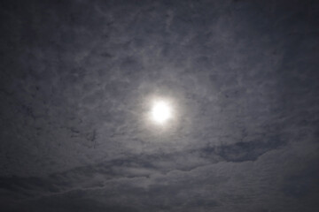 Sunlight behind clouds of a dramatic winter sky in California