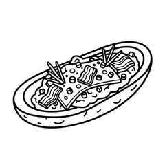 Stylized taco with toppings on oval plate for food presentation