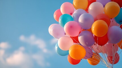 A Cluster of Colorful Balloons Soaring Against a Vivid Blue Sky