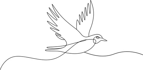 Obraz premium Minimalist single line drawing of a bird in flight on white background