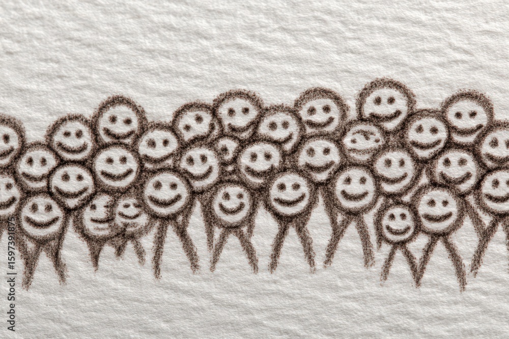Aufkleber collective expression of joyful camaraderie illustrated through smiling figures on textured canvas c