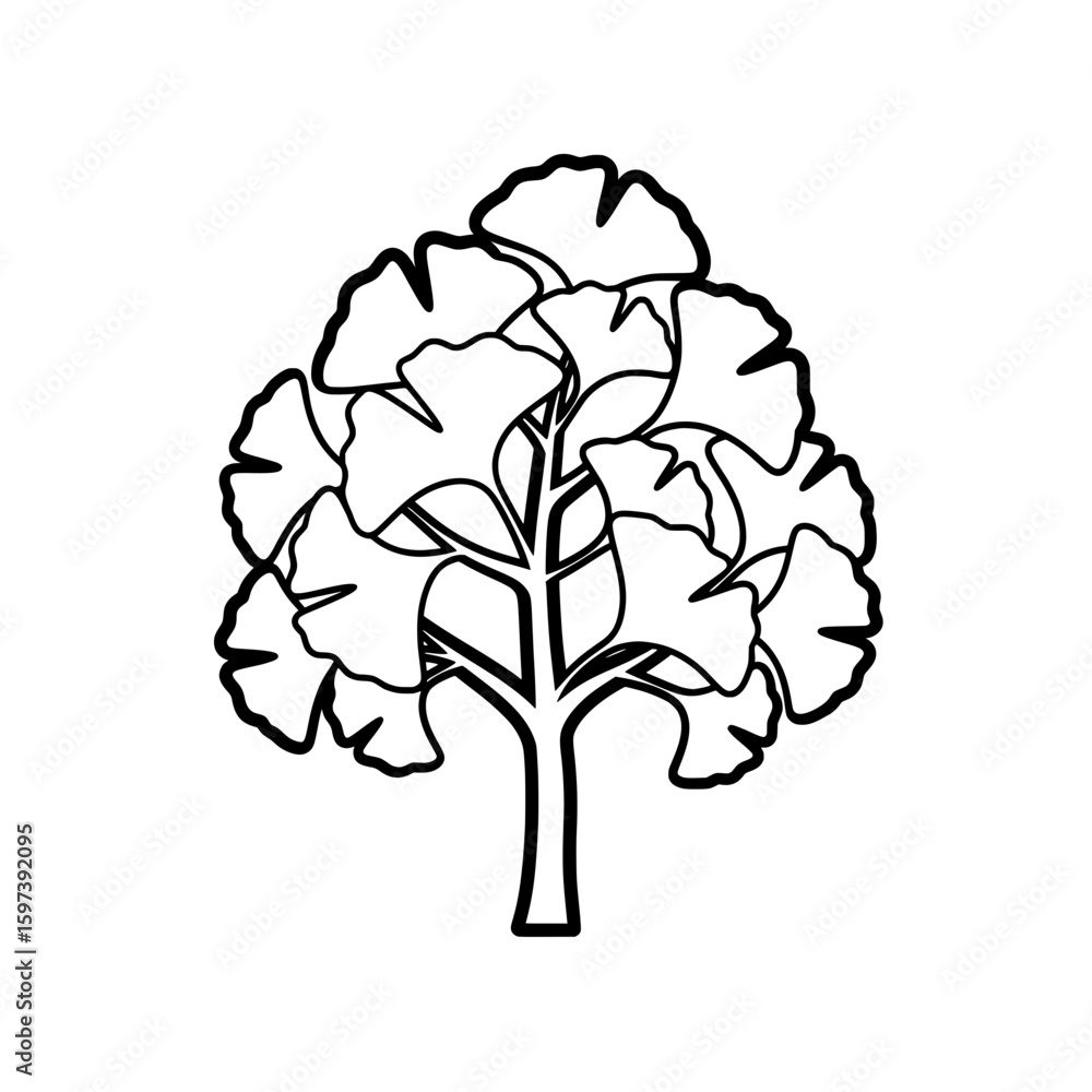 Poster line art tree design with detailed foliage for branding and web projects