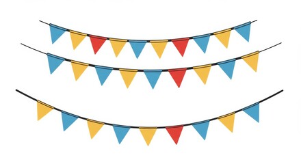 Two garlands of colorful triangle pennant flags