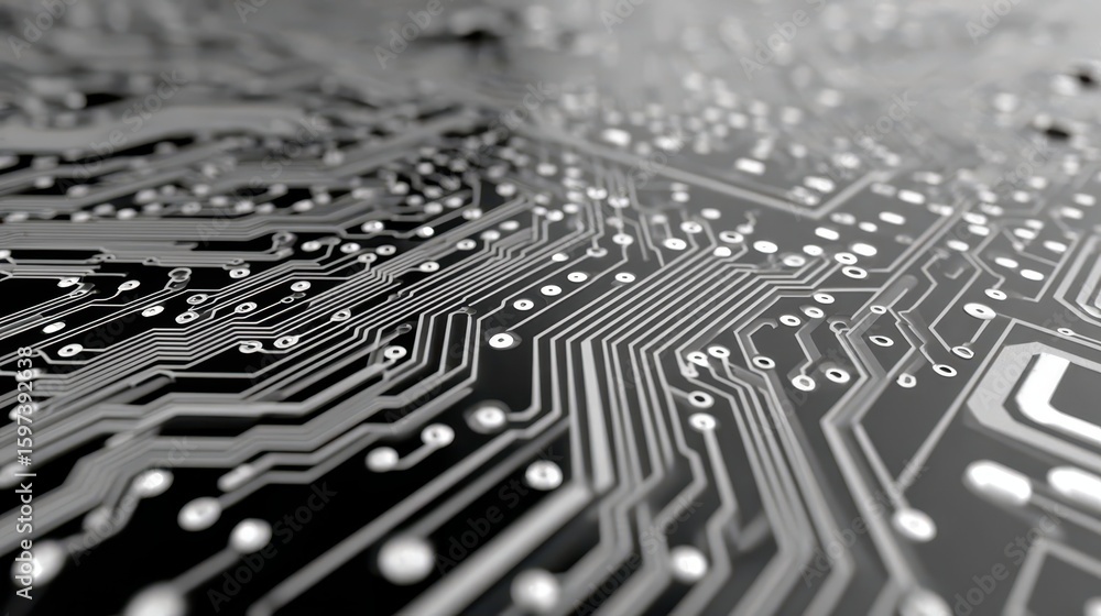 Aufkleber monochrome macro image shows the intricate details of a computer circuit board. use as a concept for