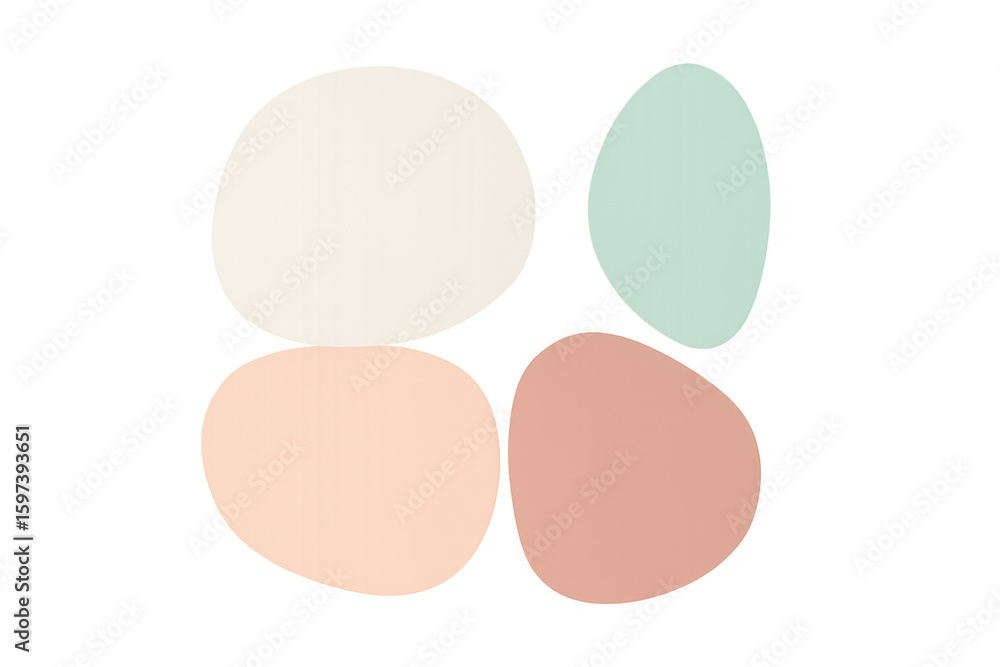 Poster four pastel-colored irregular shapes create a simple yet elegant design on a transparent background
