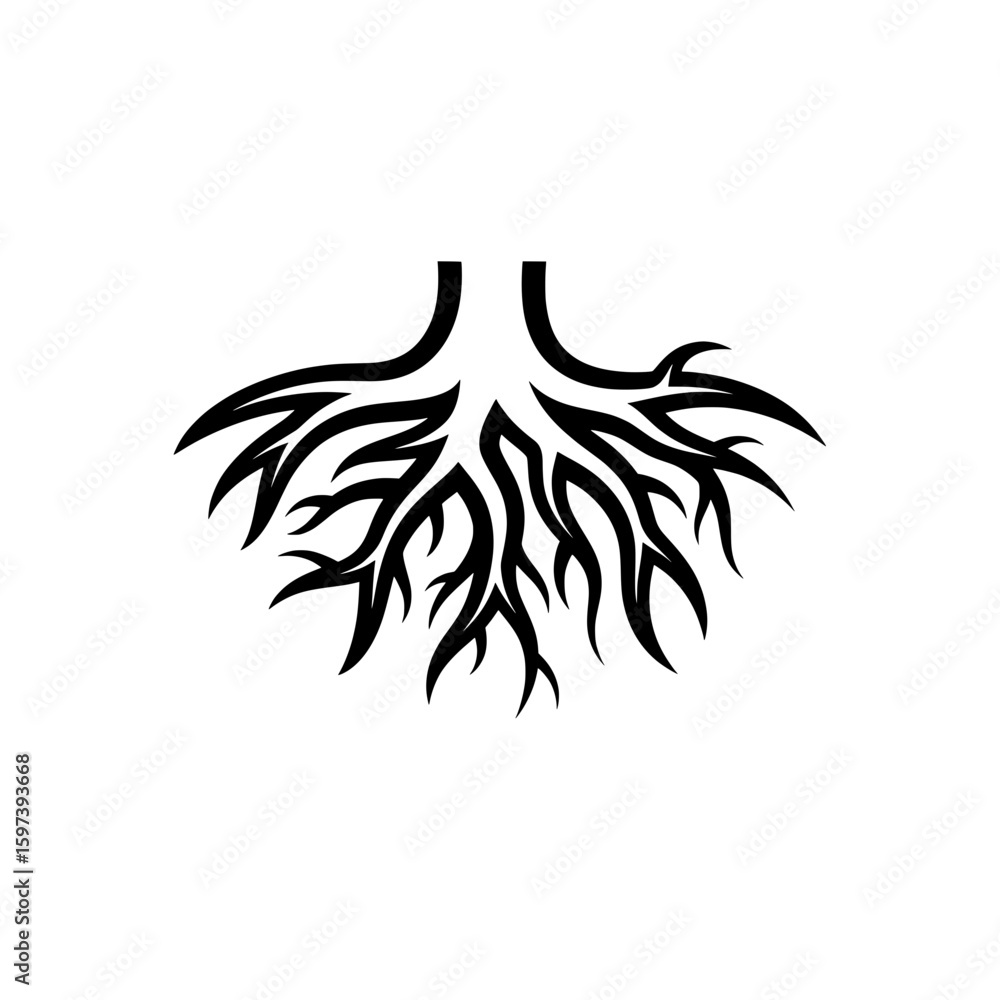 Poster tree roots with detailed branching system for eco and nature themes